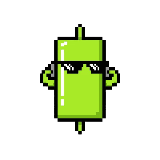 Green pixel candle mascot wearing sunglasses